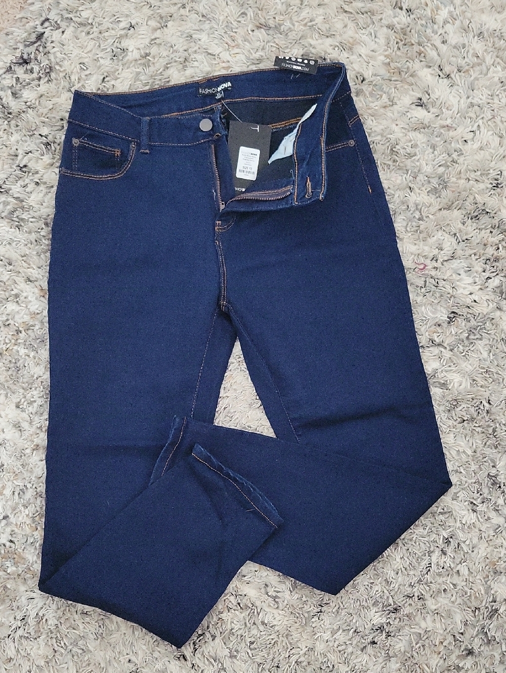 Fashion Nova Dark Indigo High-Waist Jeans with Contrast Stitching